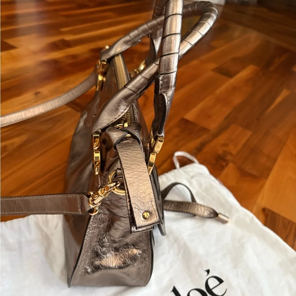 Chloe Small Marcie Metallic Bronze/Gold Crossbody Satchel, NEW - Picture 5 of 17